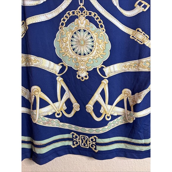 J. McLaughlin blue & gold graphic top Size L Versace Vibes - Picture 3 of 10